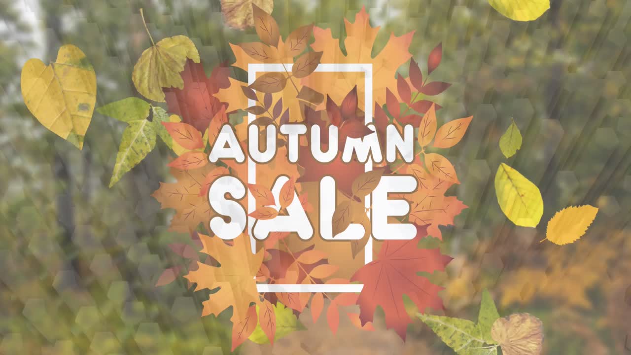 el arce de otoño cayendo sobre el banner de texto de venta de otoño contra formas concéntricas 3d