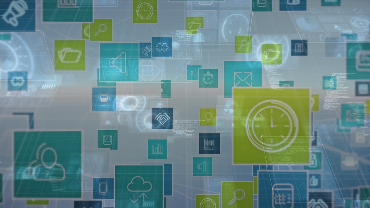 animación de iconos digitales sobre el procesamiento de datos sobre fondo blanco