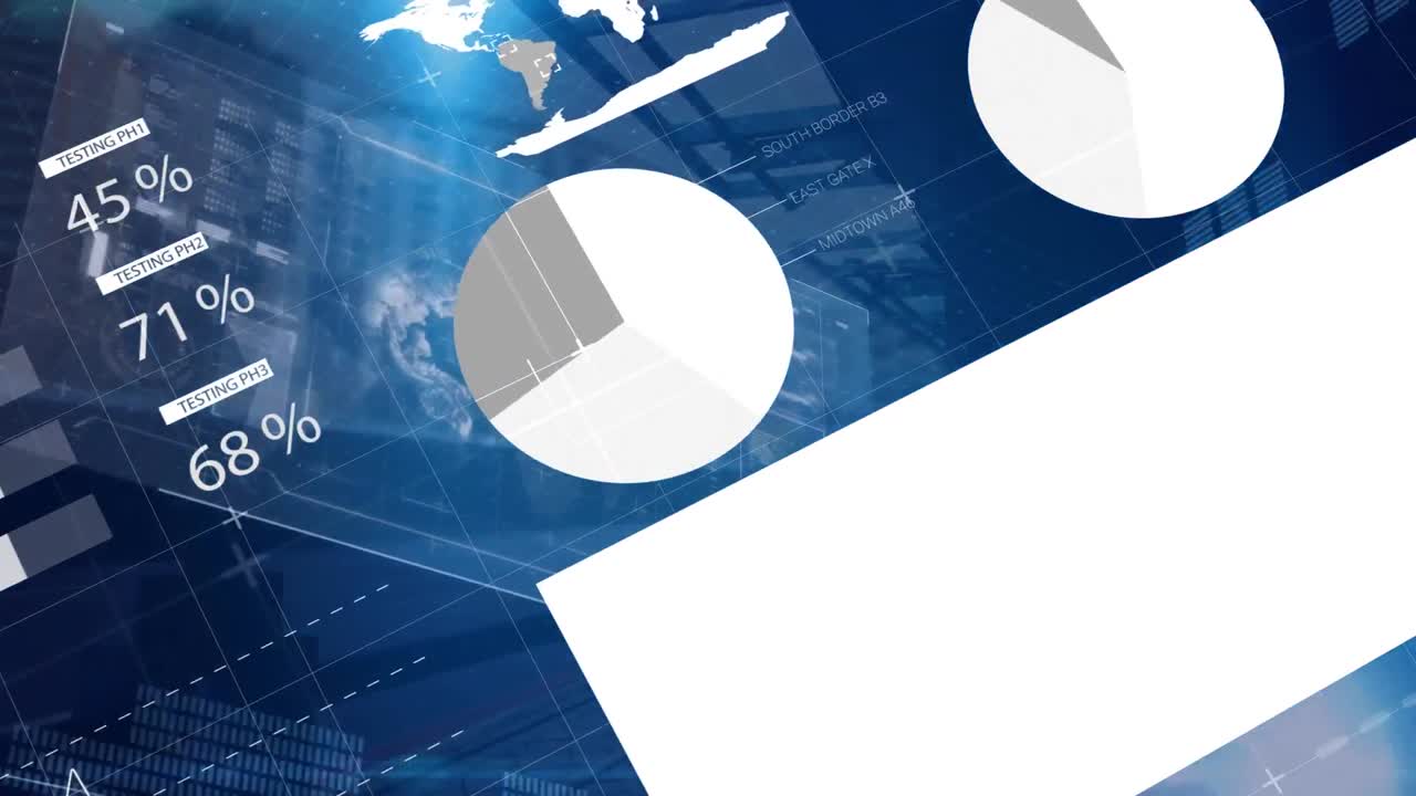 파란색 배경에 빨간색 모양의 금융 데이터 처리의 애니메이션