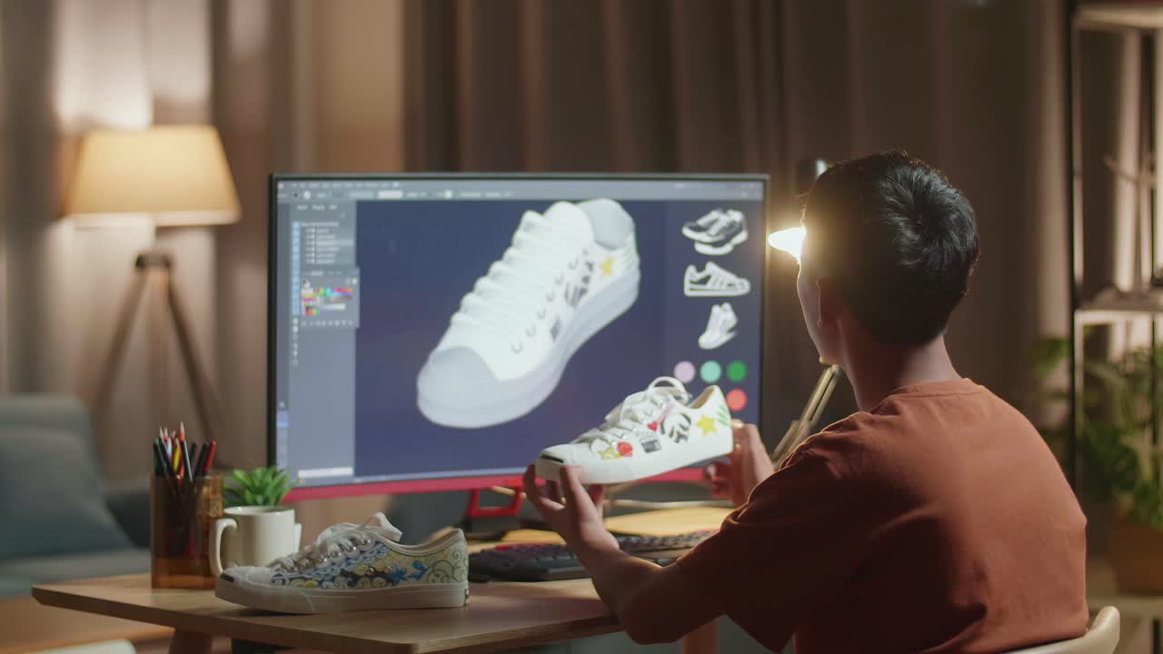 persona que diseña zapatillas personalizadas en la computadora