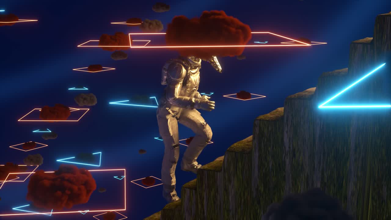 Astronaut Climbing Futuristic Mountains