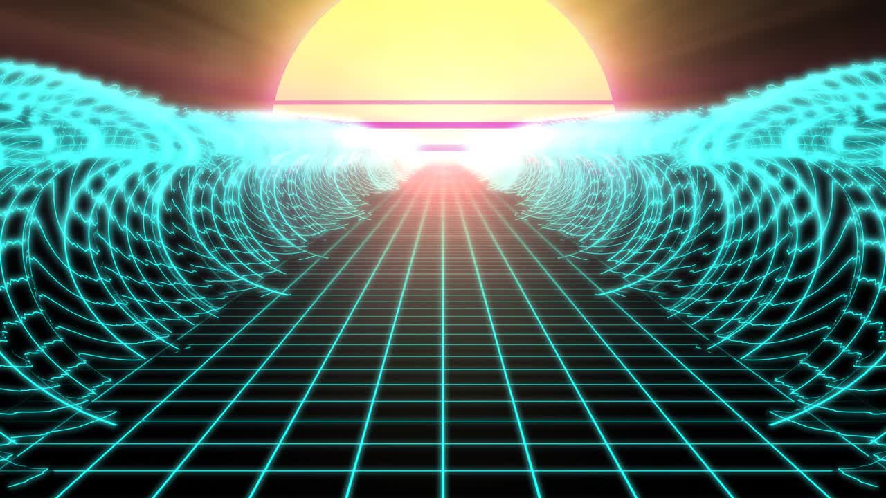 ondas de marea del océano y el sol de los años 80 - 4k animación de fondo de movimiento de bucle sin costuras