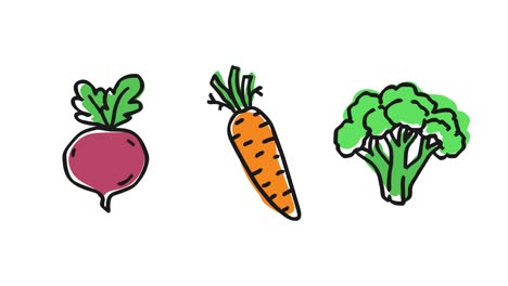 beets carrots broccoli. frame by frame animation. alpha channel