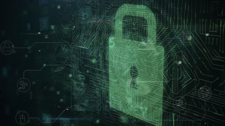 Animation of changing numbers and letters over online security padlock