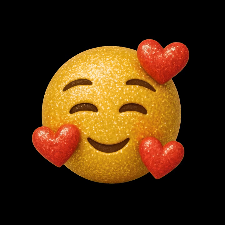 Glitrende hjerteøjne-emoji med røde hjerter