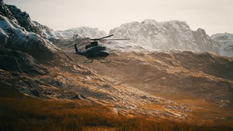 slow-motion-Vietnam-War-era-helicopter-in-mountains