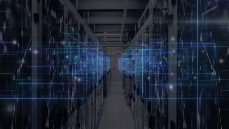 animación del procesamiento de datos en la sala de servidores