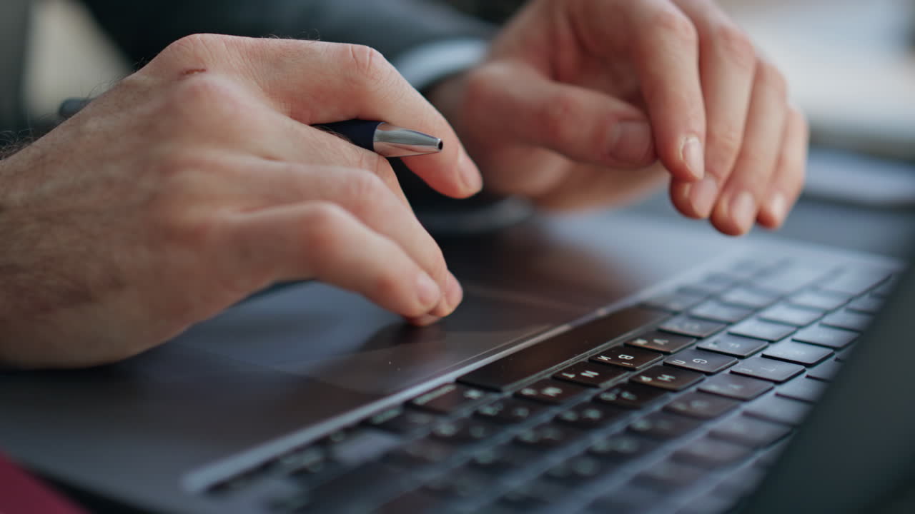 Freelancer hands typing computer keyboard closeup. Unknown businessman working