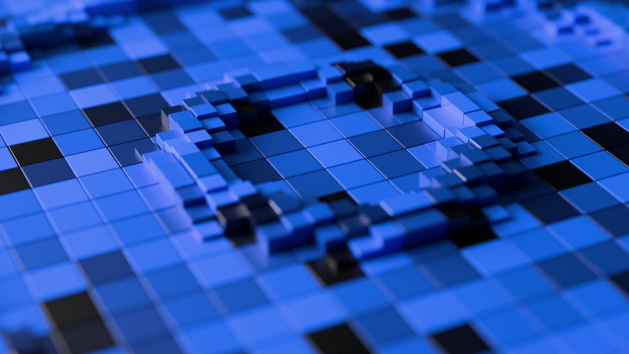 Blue Pixelated Circular Wave Looping 3D Abstract Background. 3D rendering