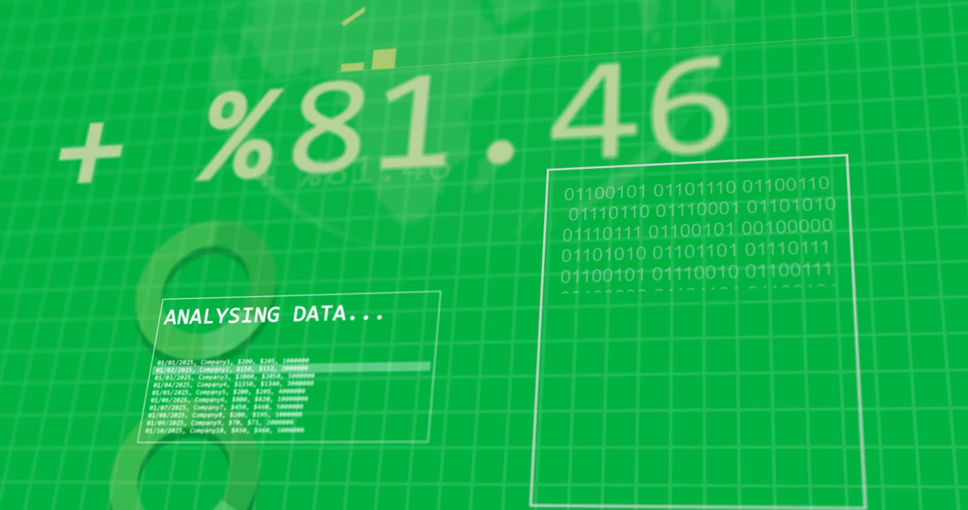Animation of graphs, statistics and binary coding processing on transparent background