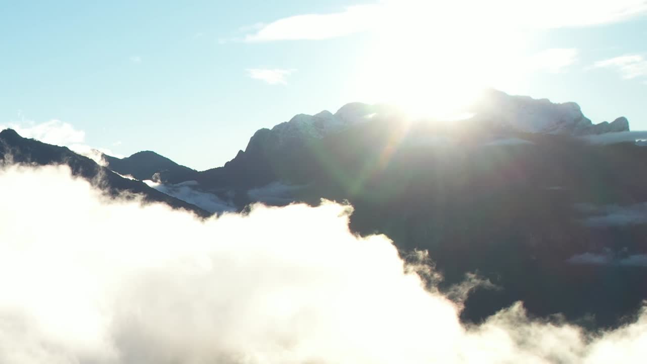 Drone view showcases stunning Alps landscape in Italy at sunrise