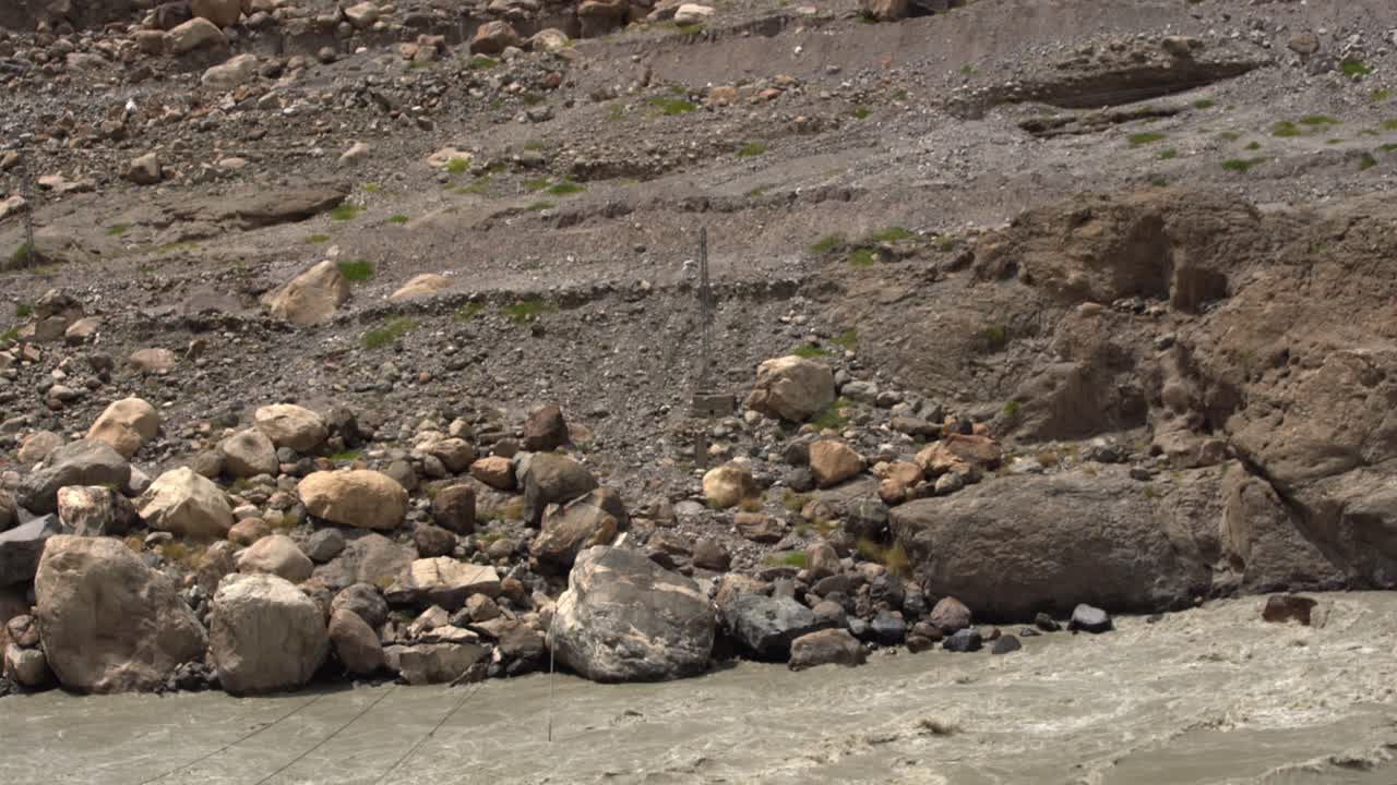 Hunza Valley river, rocky stone boulders nature landscape Pakistan South Asia