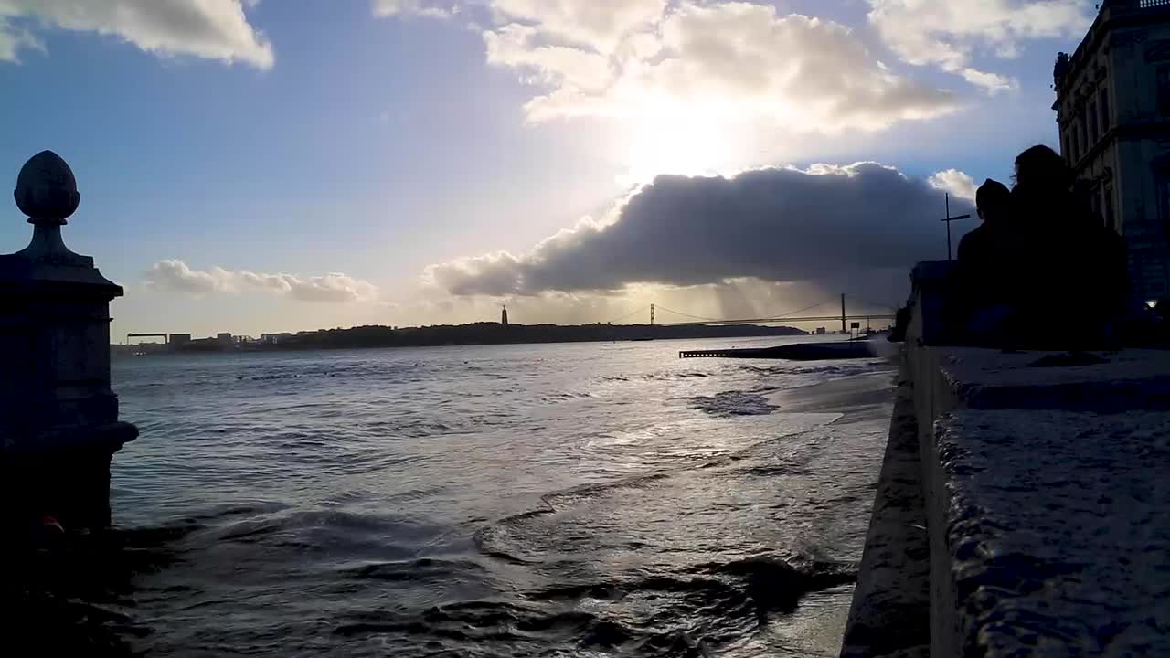 River beach Tagus river in Lisbon, Portugal