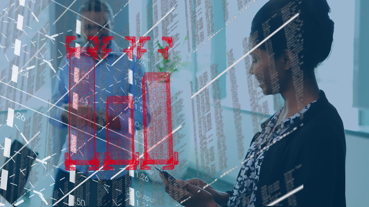 animación del procesamiento de datos sobre diversas personas de negocios en la oficina