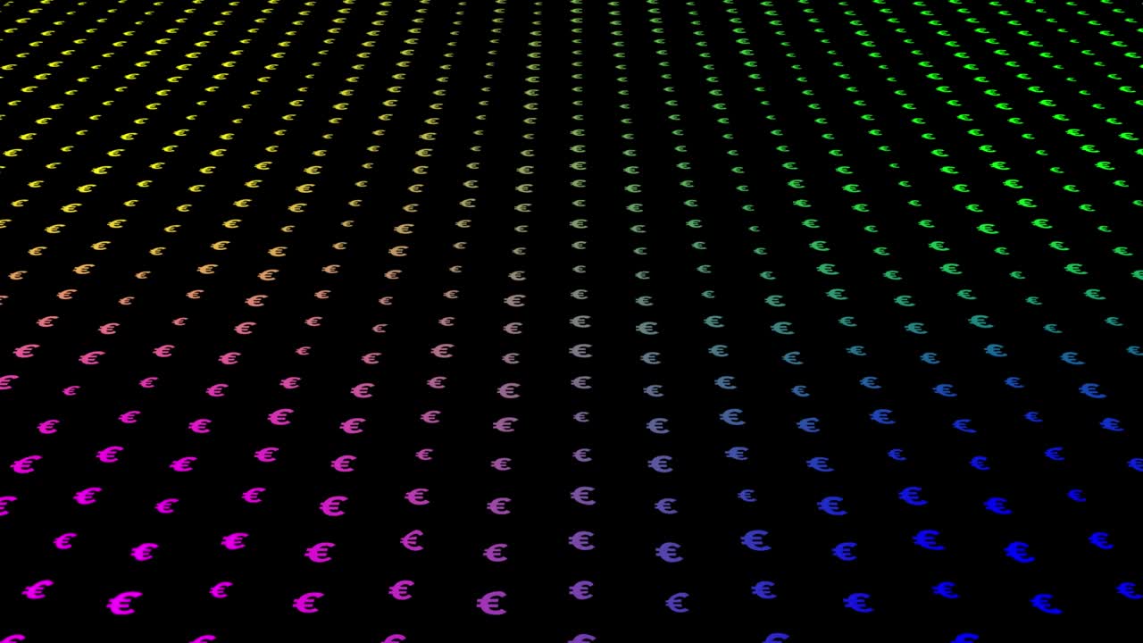 patrón de dinero de euro de bokeh retro movimiento en fondo negro animación bucle sin costuras, concepto de tecnología