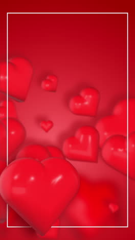 valentine 3d red background with floating flying hearts balloon. abstract geometric forms. loop motion graphic. vertical video.
