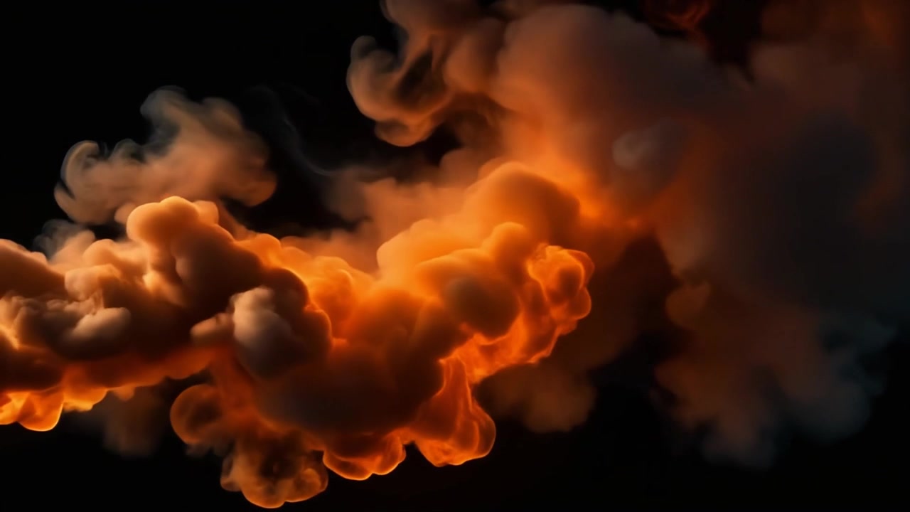 Abstract Orange Smoke Swirling Against a Black Background