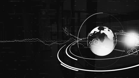 Animation-Eines-Leuchtenden-Globus-Mit-Netzwerk-Von-Verbindungen-Und-Menschensymbolen-über-Modernen-Gebäuden