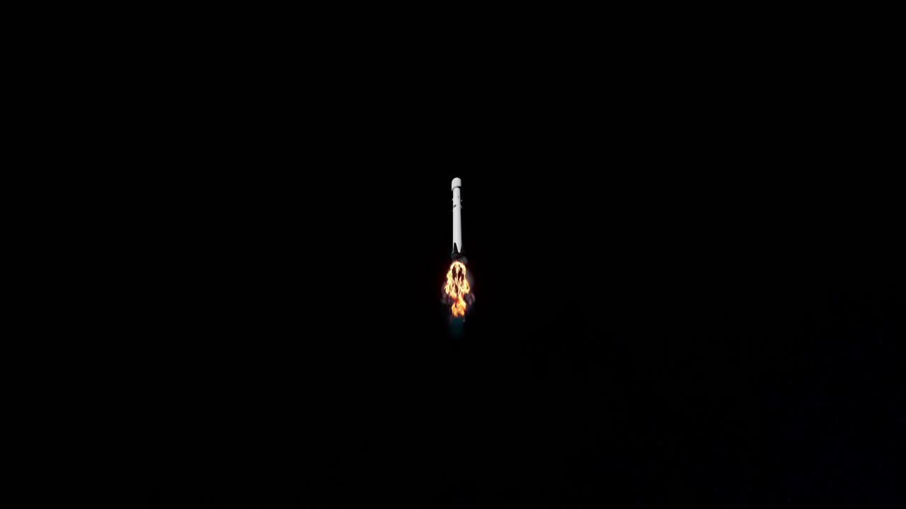 Powerful Rocket Flies Into Space In A Black Sky And Star