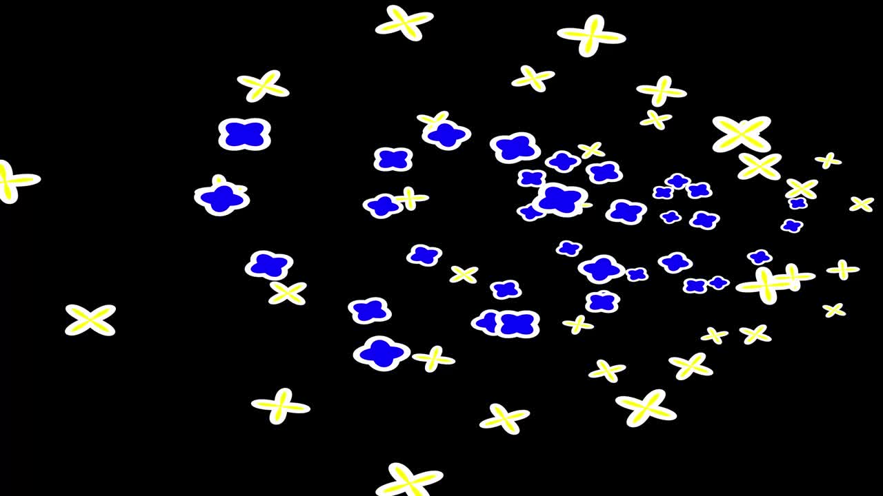 coloridas circulando diferentes formas geométricas sobre un fondo negro.