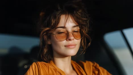Woman in sunglasses in a car