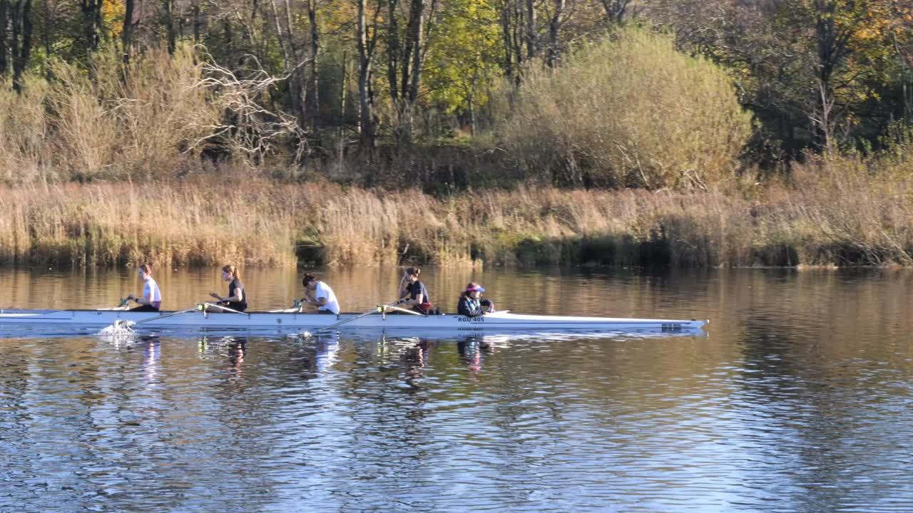 Four ladies rowing on the river dee in Aberdeen Scotland
