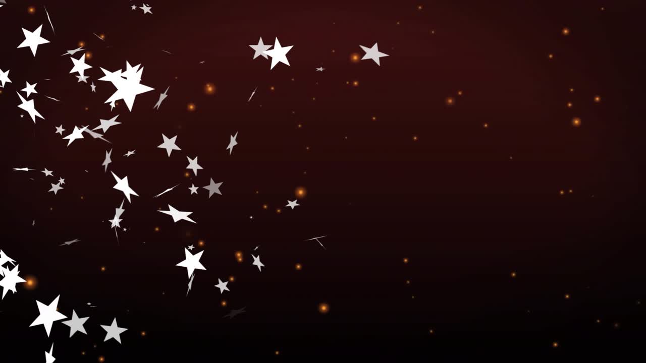 Star cluster emerging from left edge swirling eastward, amber twinkling visualizing ember effect