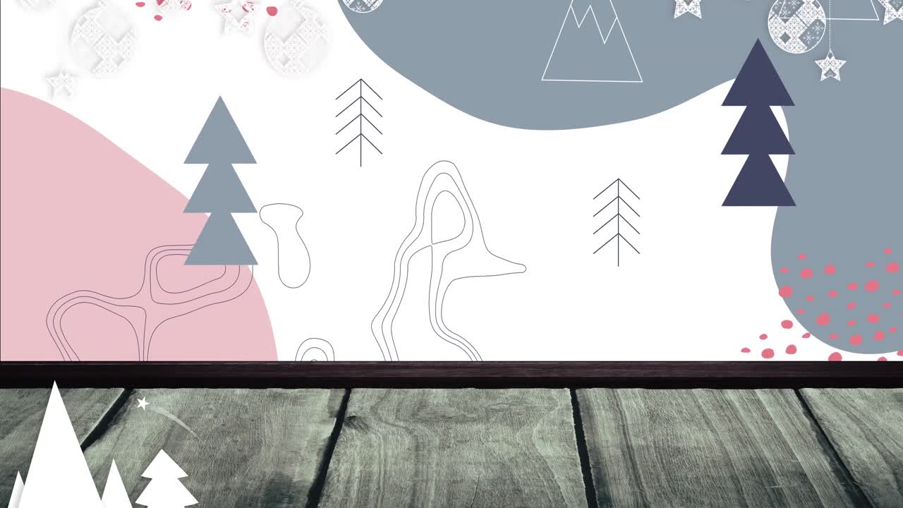 ⁇ 색 배경 에 있는 크리스마스 트리 와 트리 위 의 장식물 의 애니메이션