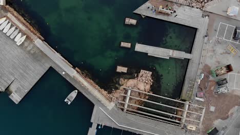 overhead aerial of marina with boats in lysekil, sweden