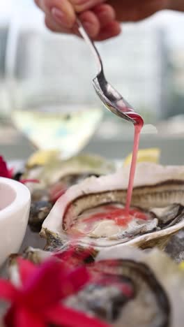 oysters with sauce and cocktail