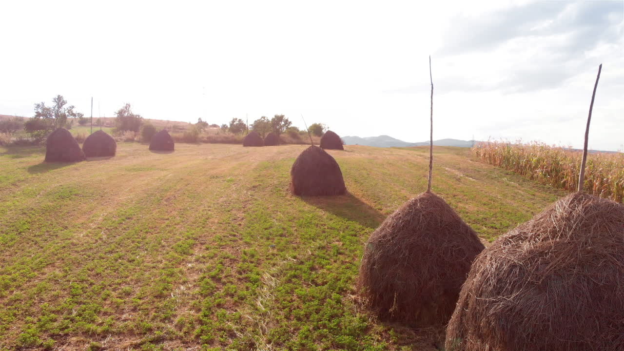 Aerial Footage Over haystack in Romania