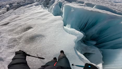 first-person view of a glacier crevasse