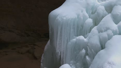 Close-Up-Of-Ice-Cone-At-Ash-Cave-In-Winter-In-Hocking-Hills-State-Park,-South-Bloomingville,-Ohio