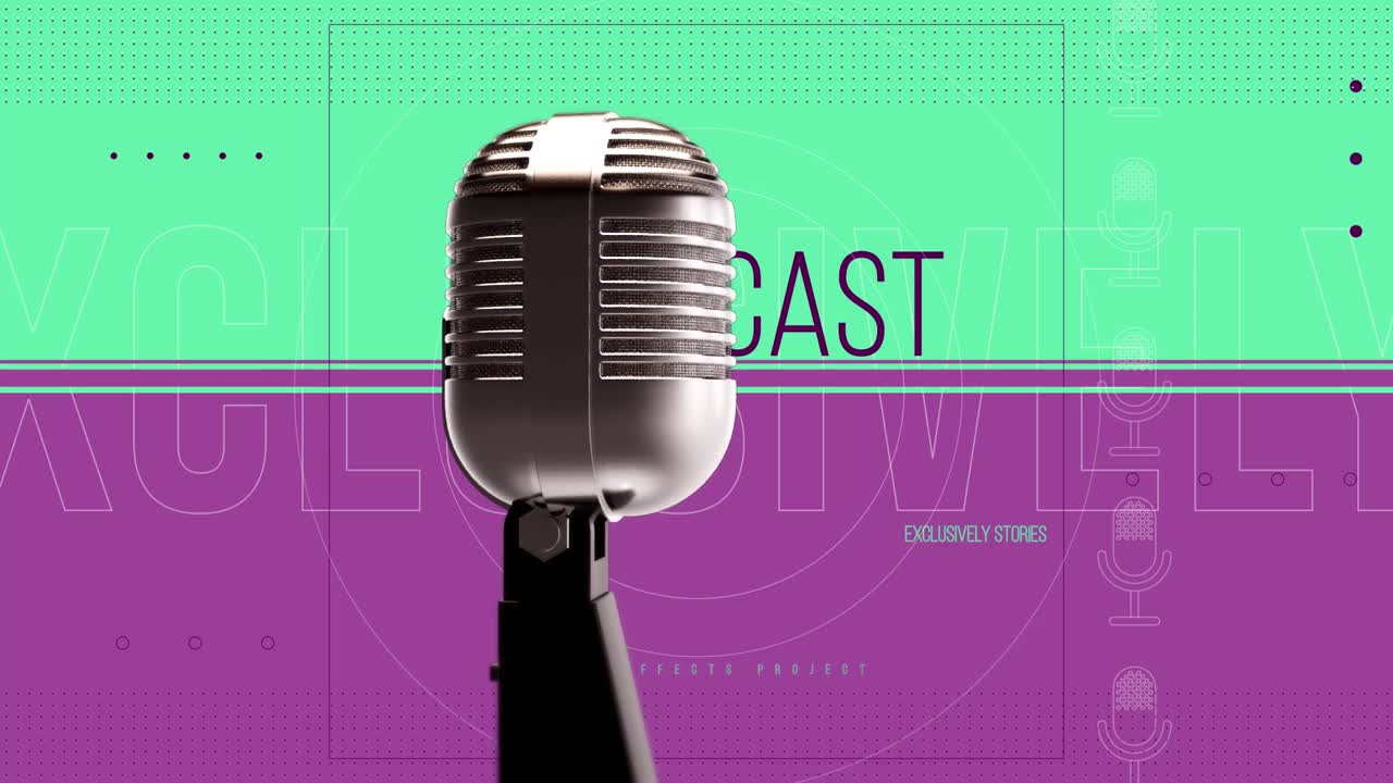 Animazione dinamica di un microfono vintage per contenuti podcast