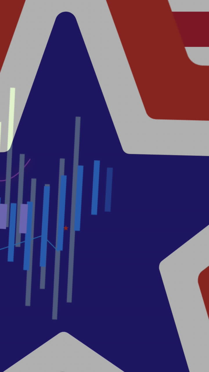 Animación de la bandera estadounidense y estrella con procesamiento de estadísticas