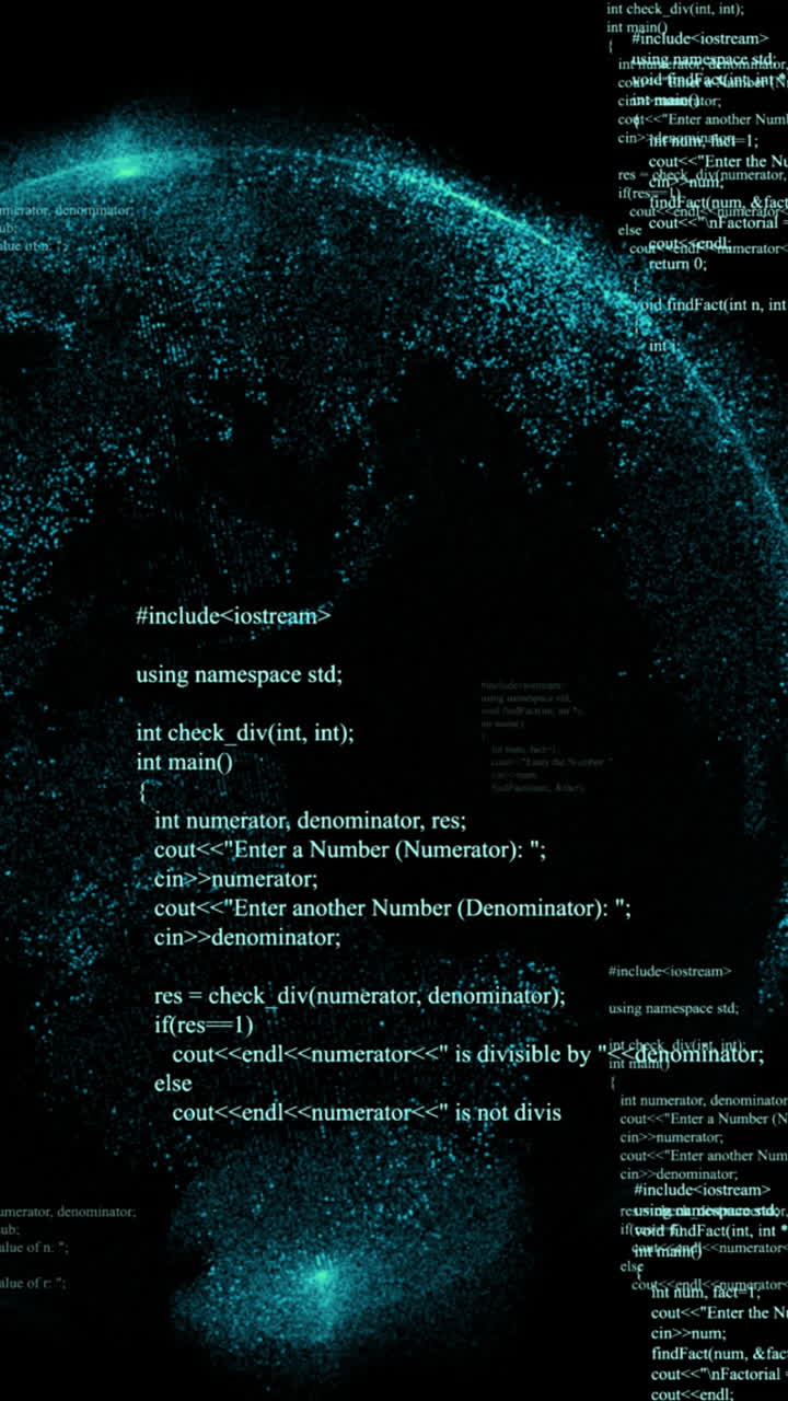 Animation of data processing and globe on black background