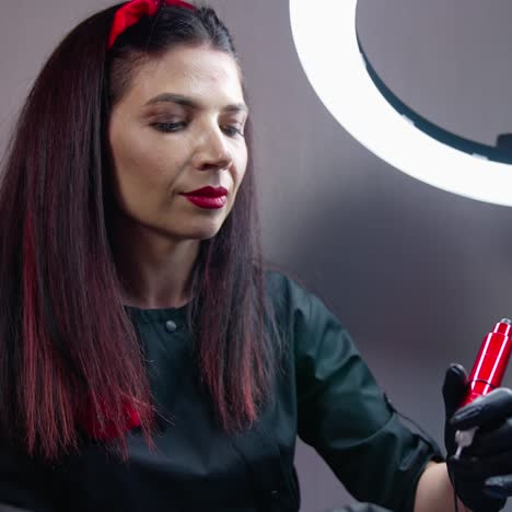 the cosmetologist checks his work. the cosmetologist checks if everything is fine with the patient after work