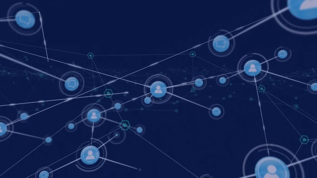 animación de la red de conexiones con los iconos de las personas sobre fondo azul