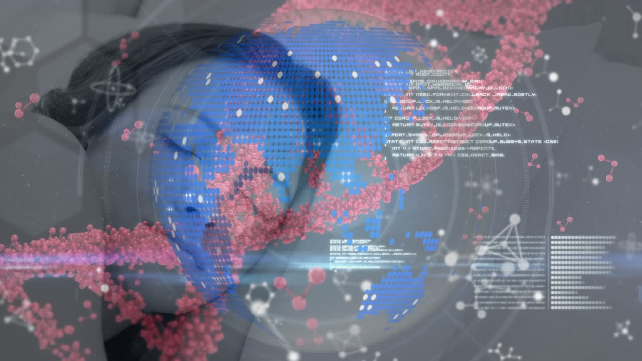 잠자는 백인 여성에 대한 dna 줄무 및 데이터 처리의 애니메이션