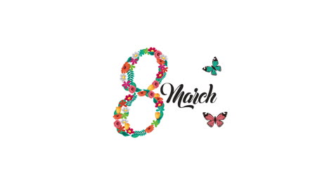 happy womens day lettering with number 8 and butterflies