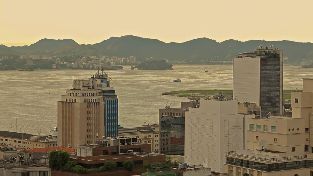 Copacabana Cityscape with Plane Taking off From the Airport and Guanabara's Bay in the Background Brazil