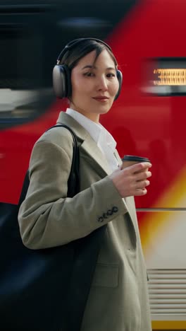 woman waiting for a train