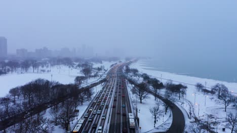 aerial footage of frozen lake michigan during 2019 polar vortex, chicago, illinois