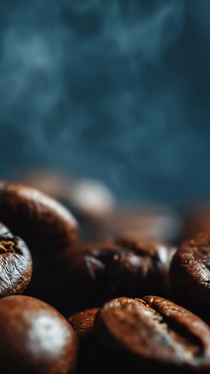 Aromatisk skønhed af friskristede kaffebønner, der fanger de rige teksturer og dampende essens, perfekt til kaffeelskere og entusiaster.