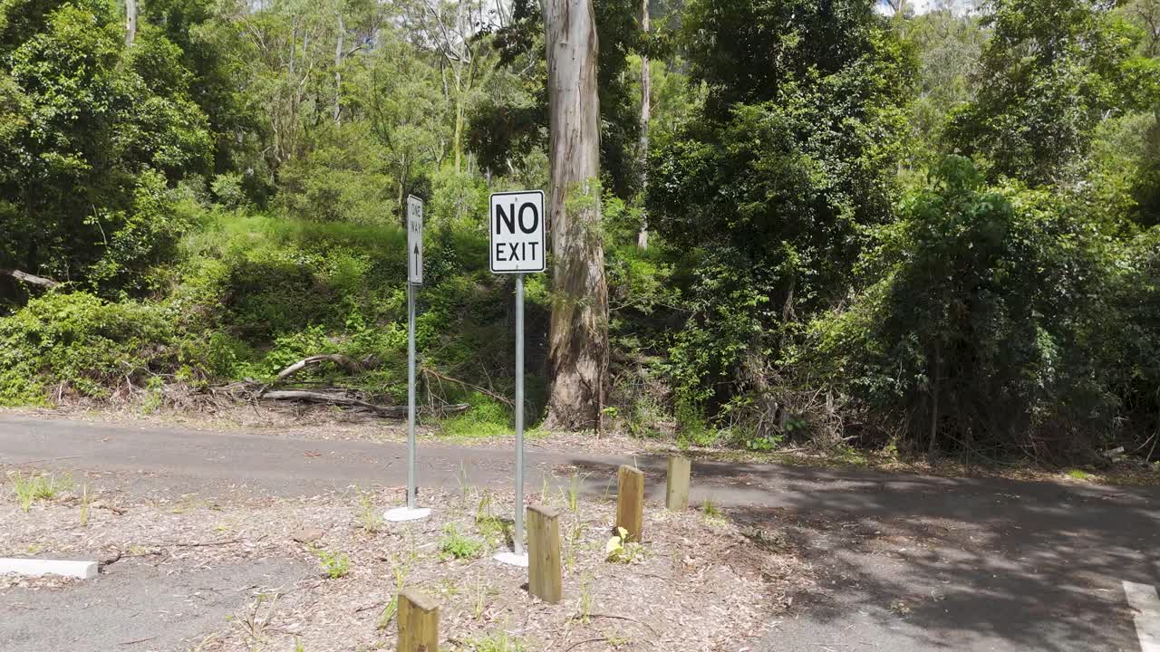 숲길에 출구 표지판이 없습니다.