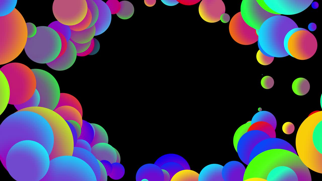평평한 스타일의 물에 페인트 거품이나 염료 방울과 같은 아름다운 다채로운 공을 가진 4k 루프 추상적인 배경, 알파 채널로 루마 매트와 함께 3d, 복사 공간과 함께 원형 구조.