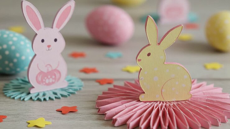Delightful Easter Bunny Decorations: Charming Paper Rabbits and Colorful Eggs Create a Festive Atmosphere for Spring Celebrations
