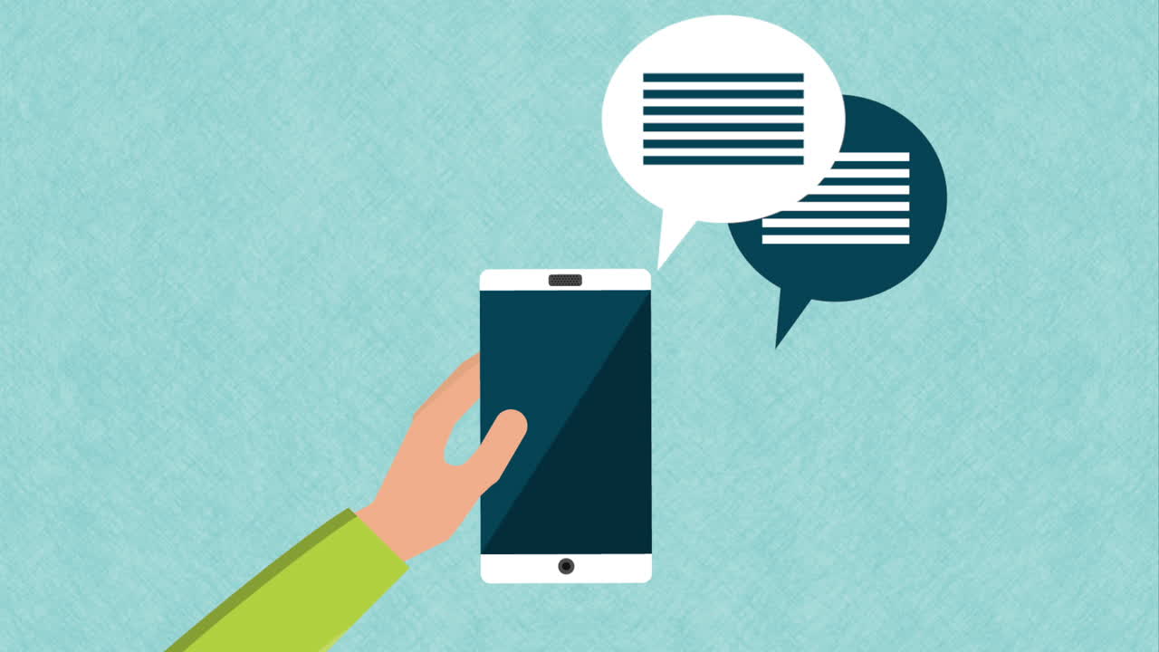 음성 거품 을 가진 스마트폰 을 들고 있는 손