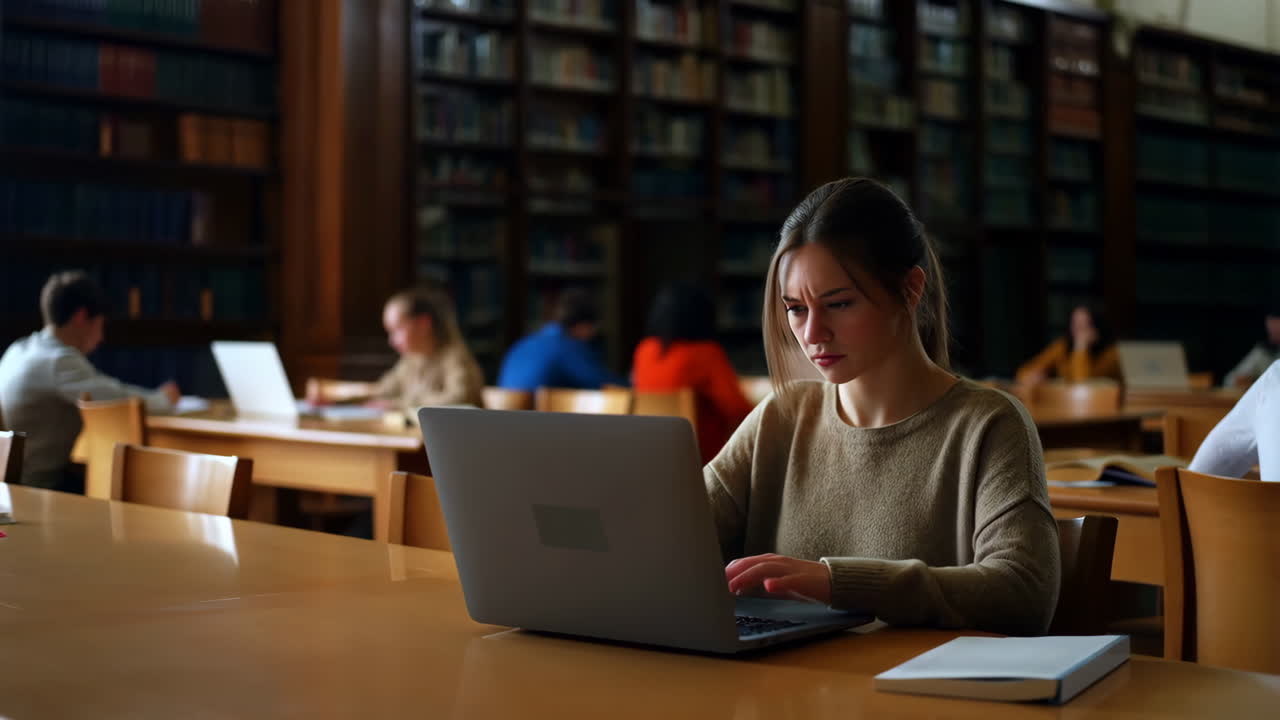 Young Woman Studying in a Library