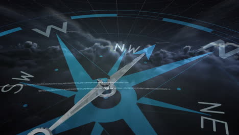 animación de brújula con textos sobre procesamiento de datos y cielo con nubes